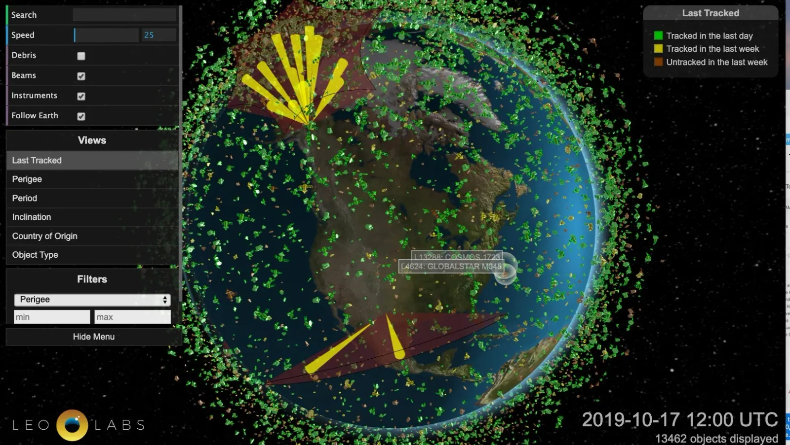 視覺化地呈現圍繞著地球的無數衛星,LeoLabs Low earth orbit visualization