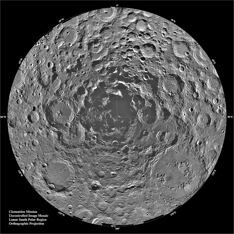 月球南極照（NASA, JPL-Caltech）